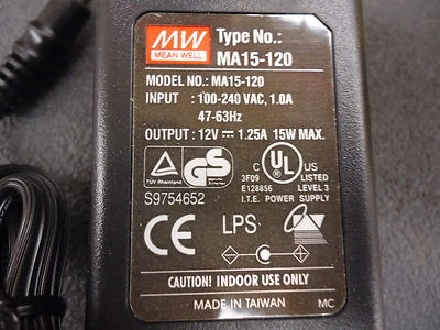 MA15-120 MEANWELL 15 WATT DESKTOP, 12VDC O/P BRAND NEW! - Image 1 of 3
