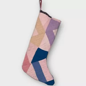 Repurposed Upcycled Vintage Quilt Christmas Stocking Pink Blue Purple Sewn - Picture 1 of 4
