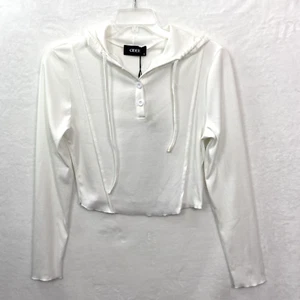 Sudadera con Capucha Recortada Cider Mujer NUEVA Talla XL Blanca Manga Larga Acanalada 1/4 Botón - Imagen 1 de 16