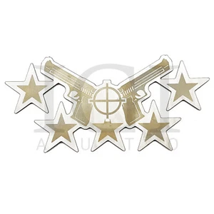 Dual Layer Twin Gun Pistol Stars Badge Decal 3D Polished Stainless Emblem - Bild 1 von 4