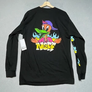Neff Duck Shirt Men Medium Duck Flames Neon Long Sleeve Black Crew Neck NWT - Picture 1 of 8