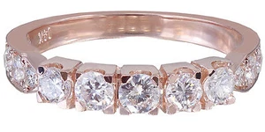 Anello in oro rosa massiccio 14 kt taglio tondo diamanti naturali fascia puntale 0,50 ctw - Foto 1 di 5