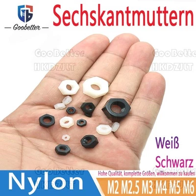 10 Stück Kunststoff MUTTERN M2 M2.5 M3 M4 M5 M6 Mutter Nylon Weiß / Schwarz - Bild 1 von 4