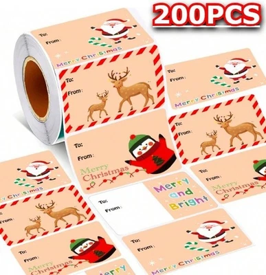 Happy Christmas Sticker Labels Gift Present Self Adhesive Festive Label Tags
