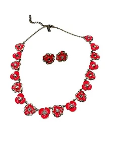 Kate Spade Beach House Bouquet Pink Necklace Earring Set Floral Gold Flowers - Picture 1 of 7