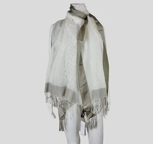 Bufanda EILEEN FISHER NUEVA CON ETIQUETAS NUEVA ABERTURAS DE ALGODÓN ORGÁNICO DE SEDA TELAR A MANO - NTSF - Imagen 1 de 5