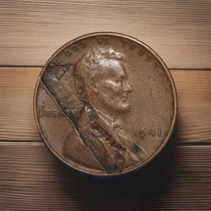 1941, Lincoln Wheat Penny, Major Obverse Lamination Mint Error - Picture 1 of 3