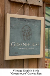 Insegna in tela "serra" stile inglese vintage lampadine, topiari ed erbe secche - Foto 1 di 9