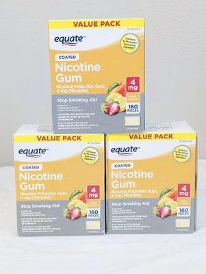 Goma de nicotina Equate 4 mg sabor fruta 3 cajas 160 unidades cada una 480 en total Foto 1 de 4