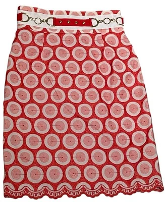 Antonio Melani 刺绣铅笔裙 0 码红色橙色金色扇贝办公室 — 第 1/4 张图片