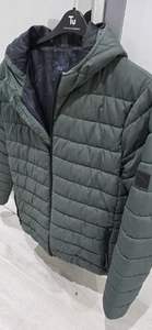 MENS PADDED JACKET KHAKI GREEN SIZE LARGE ZIPPED FRONT AND POCKETS - Picture 1 of 6