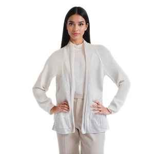 Lilly Pulitzer Damen M Baumwollmischung weiß offene Strickjacke mit Taschen Neu ohne Etikett - Bild 1 von 7