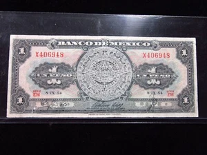 Mexico 1 Peso 1954 Aztec Sun Stone Banco de México Banknotes Money h6948 - Picture 1 of 2