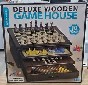 Deluxe Wooden Game House (10 Games) chess, checker pachisi dice solitaire & more - Picture 1 of 3