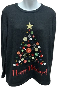 Suéter Feo Para Mujer Talla Grande Negro Árbol de Navidad Vacaciones Pullover Tacky - Imagen 1 de 12