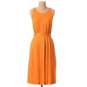 Anthropologie Grand Slam Dress 100% Silk Golden Orange Tennis Rackets Size 6 EUC - Picture 1 of 9