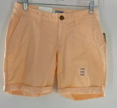 Old Navy Mujeres 4 Pantalones Cortos Bremuda Elastizados Bolsillo Ranura Naranja Frente Plano Todos los Días Foto 1 de 4