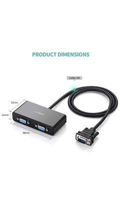UGREEN VGA MALE TO 2 FEMALE VIDEO SPLITTER CABLE 3FT BLACK 60Hz  Brand New - Image 1 of 4