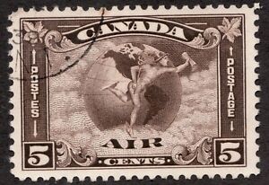 1930 - Sc# C2 - Canada Air Mail, Mercury & Scroll, Used Postage Stamp cv$35