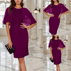 Women Chiffon Bodycon Mini Dress Ladies Elegant Cocktail Party Evening Ball Gown - Picture 1 of 15