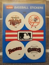 1989 Fleer Baseball Team History Logo Sticker Card Twins Yankees Padres Giants