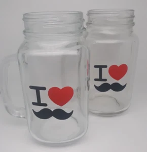 Circleware "I love Mustache" Set of 2 Mason Jar Glassware Mugs 24 oz. Drinkware - Picture 1 of 5