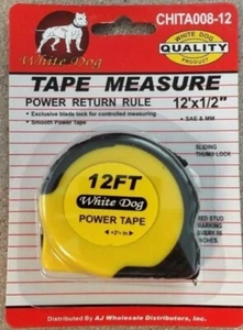 12ft by 1/2" Retractable Tape Measure, Thumb Lock & Belt Clip, Stud Marks 16"  - Picture 1 of 4