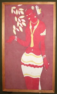 Vintage abstract woman portrait watercolor on silk painting - Picture 1 of 12
