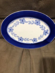 Vintage Gibson Housewares Ceramic Dinner Platter Blue Floral 14” x 10” - Picture 1 of 2