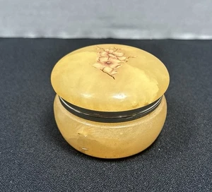 George Good Alabaster Italy Hinged Trinket Jewelry Box Brown Rose Orange Poppy - Picture 1 of 12