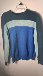 Express Sweater Mens Large  100% Lambs Wool Long Sleeve Navy Gray Royal Blue - Picture 1 of 5
