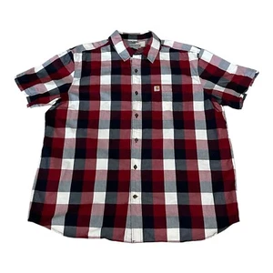 Carhartt Red White Blue Button Up Shirt Men 2XL Relaxed Fit Short Sleeve Relaxed - Picture 1 of 8