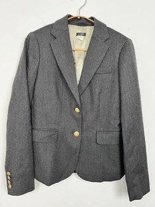 J Crew Women Blazer 0 Gray Classic Heather Covered Pockets Lapel Gold Buttons - Picture 1 of 7
