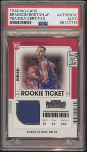 2021 Panini Contenders Brandon Boston Jr. Rookie Ticket Swatch RPA Auto Psa/Dna