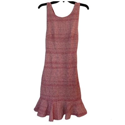 Vestido Banana Republic Rojo Blanco Tejido Mezcla de Algodón Cruzado Cremallera Trasera XS/S Preppy Foto 1 de 4