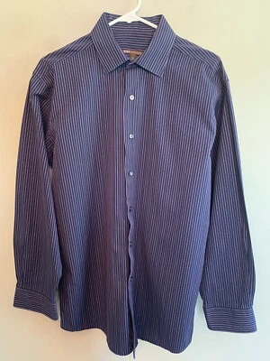 BCBG ATTITUDE Shirt Mens Navy w/Red Striped Modern Fit Long Sleeve 100% Cotton - Image 1 of 4