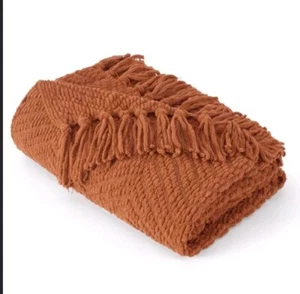 Bedsure Orange Throw Blanket for Couch Bed 50"x60" Knit Woven Chenille Blanket - Picture 1 of 8