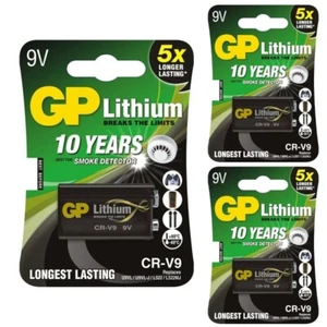 3 x GP 9V Lithium Longer Lasting Powerful Battery - CR-V9 PP3 LR22 Smoke Alarm - Picture 1 of 2