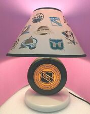 JG. Vintage NHL Hockey Puck Lamp & Night Lighted Base with Shade Logos Works