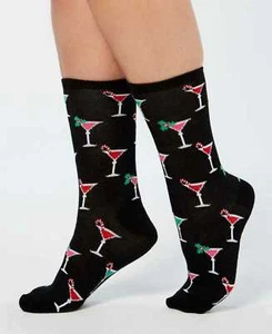Charter Club Size: 9-11 Holiday Martini  Beverage Socks Color:Black - Picture 1 of 3