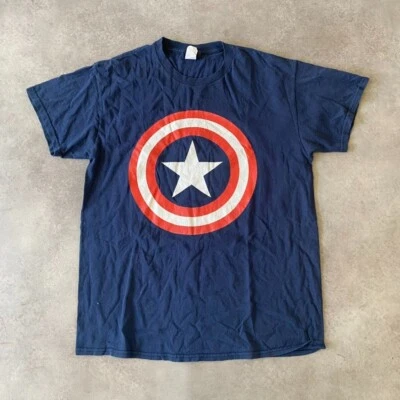 Captain America T-Shirt Mens Medium Marvel Graphic Short Sleeve Tee, Navy - Image 1 of 4