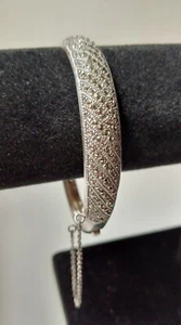 Vintage 925 Sterling Silver Marcasite 22 g Hinged Bangle Bracelet 8" Safety - Picture 1 of 3