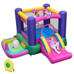 Inflatable Bounce House Kids 6-in-1 Bouncy Castle w/ Slide & 480W Blower - Picture 1 of 9