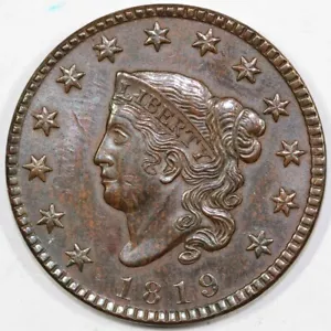 1819 1c N-9 Coronet or Matron Large Cent AU Detail - Picture 1 of 3