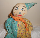 Vintage Handmade Hand Sewn Clown Doll Cross Eyed Stitched Face 18"