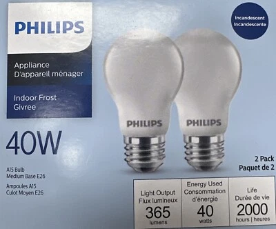 Philips Appliance 120 Volt Clear A15 Medium Base Light Bulb 40W 2 Pack - Image 1 of 2