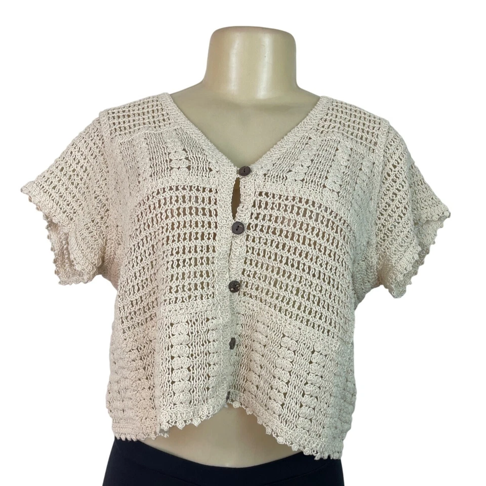 Cárdigan Top Ninety Clothing Co Tejido Botón Delantero Manga Corta Beige Talla S Foto 1 de 4