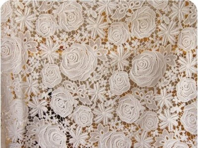Retro Rose Floral Guipure Lace Fabric Crocheted Rose ＆ Lovely Floret lace fabric - Image 1 of 3
