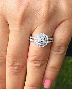 2Ct Forever Cut Moissanite Double Halo Engagement Ring 14K White Gold Plated - Picture 1 of 4