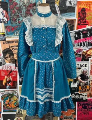 Conjunto de 2 piezas blusa falda patio occidental encaje floral pequeño azul años 70 Rockabilly Foto 1 de 4